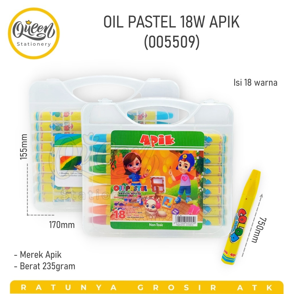 

1 SET (18 WARNA) OIL PASTEL 18W APIK / KRAYON / ALAT MEWARNAI / CRAYON (005509)