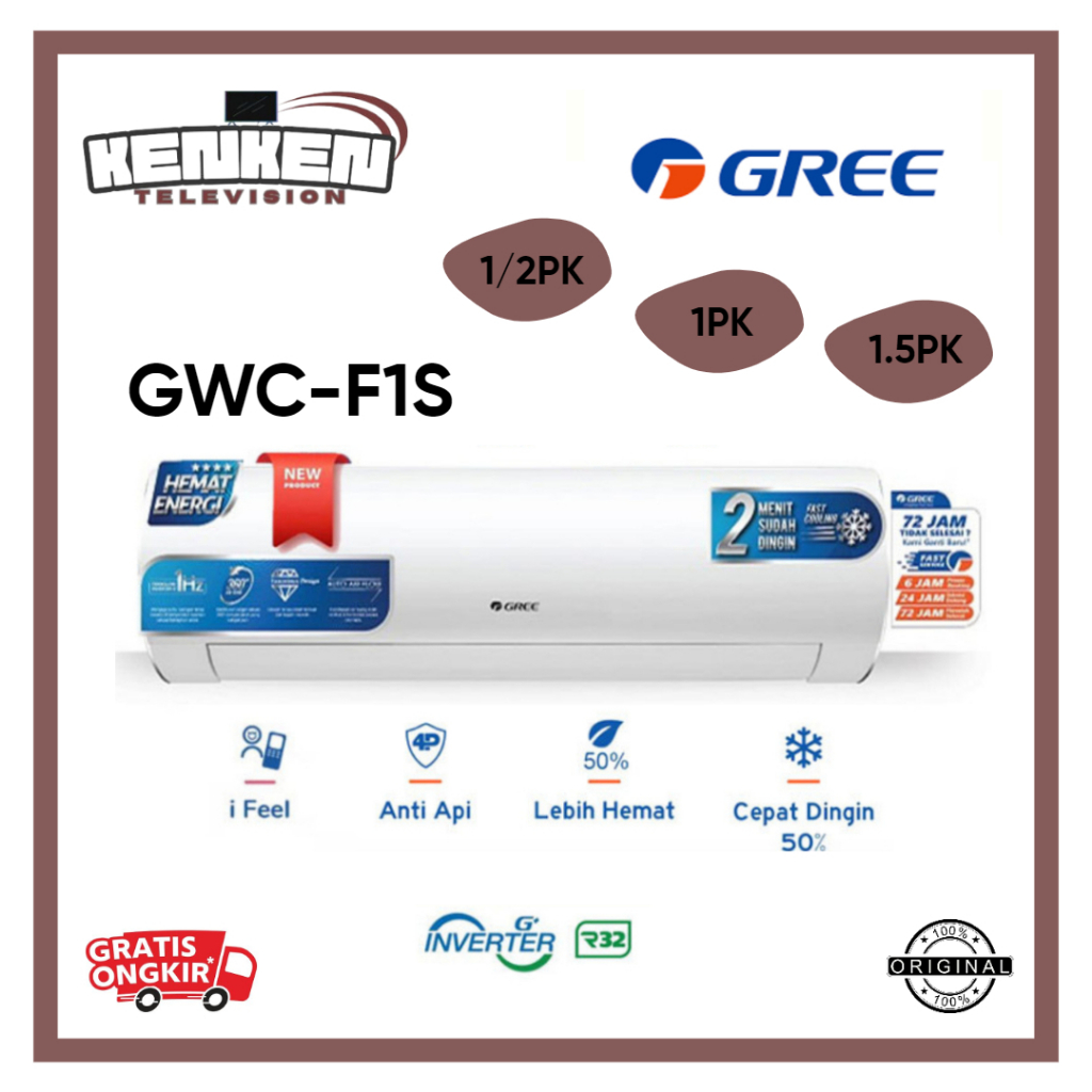 AC Gree Inverter GWC-F1S AC Inverter 1/2 PK - 1.5 PK AC Gree GWC05F1S GWC09F1S GWC12F1S AC Inverter 
