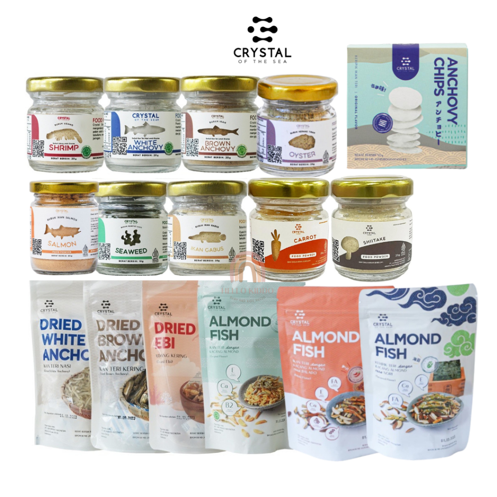 

12+ CRYSTAL OF THE SEA BUBUK IKAN TERI/ CARROT SHIITAKE SEAWEED OYSTER IKAN GABUS POWDER/ANCHOVY CHIP KERIPIK IKAN