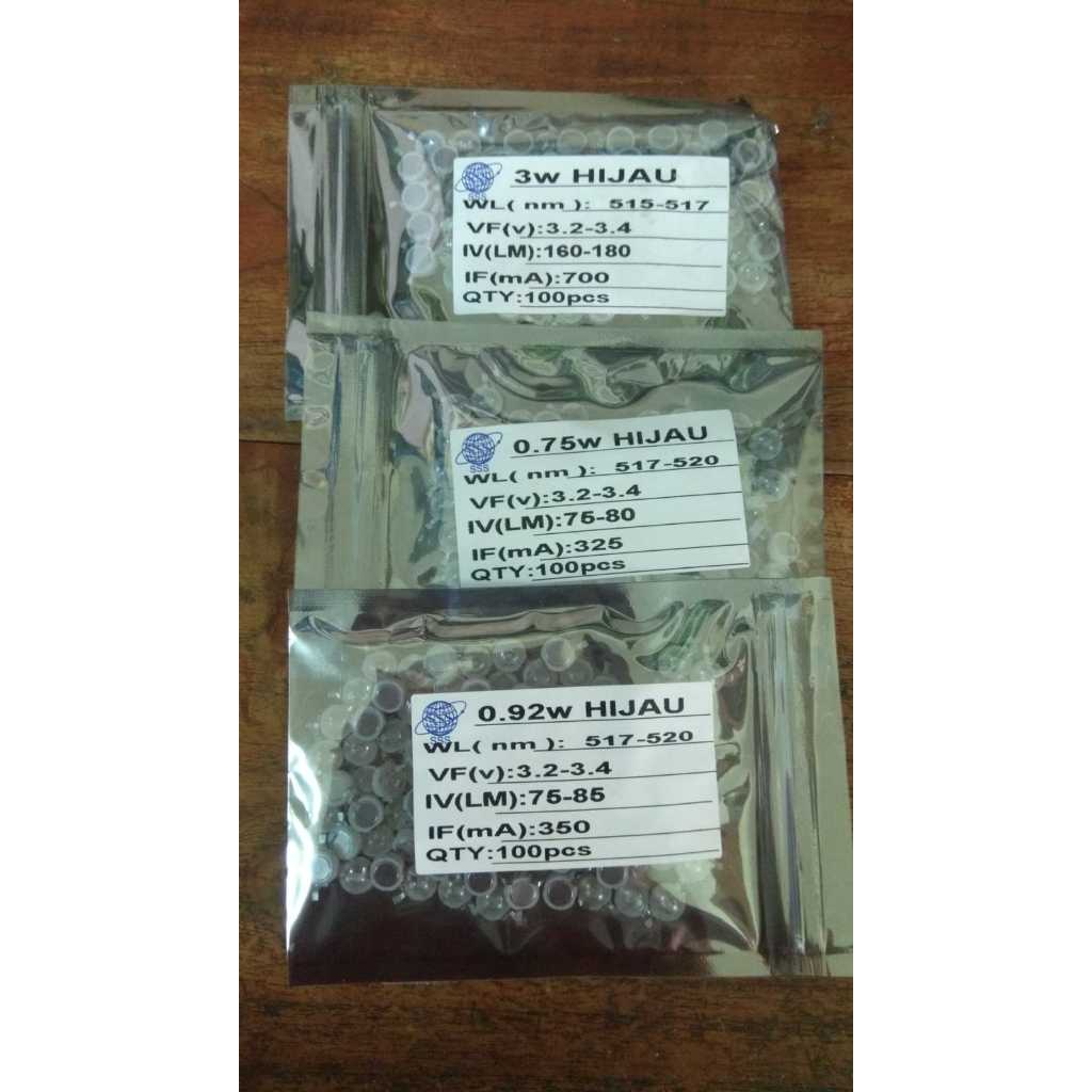 100Pcs HPL High Power LED 0.7 Watt Hijau - Tanpa Pendingin - 0.7W