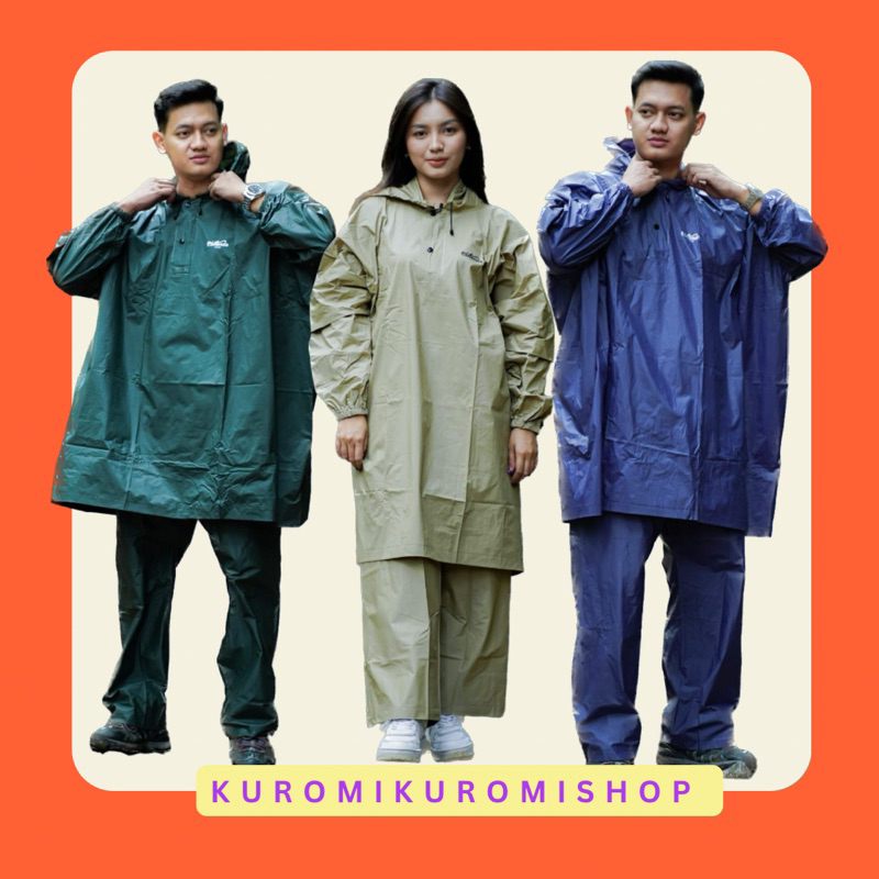 Elmondo Jas Hujan Pria Wanita Dewasa Stelan Ponco Lengan Hijau Biru gelap cream Tebal jaket celana