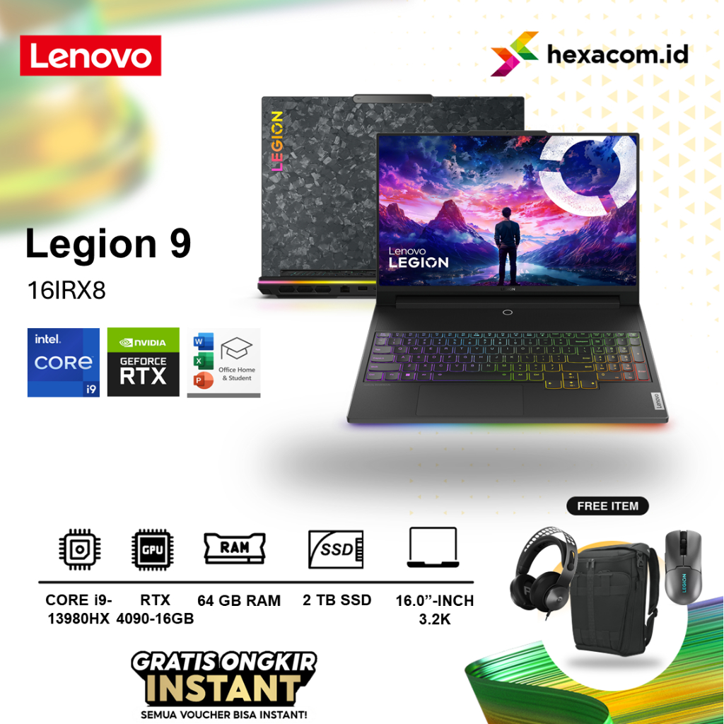 Laptop Lenovo Legion 9 Core i9 13980HX RTX 4090 64Gb Ssd 2Tb 16.0 3.2K Windows 11 Miniled 165Hz