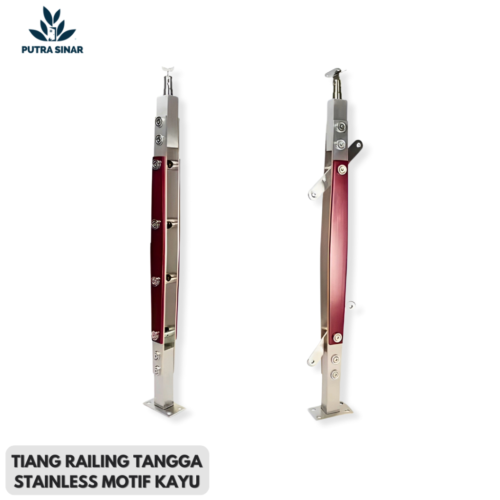 Tiang Railing Tangga Stainless Motif Kayu