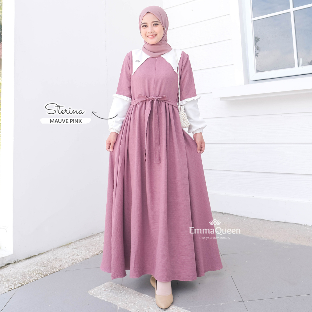 EmmaQueen - Dress Sterina Gamis Simple Elegan Kondangan Katun S/XXXL Busui Friendly Lengan Manset