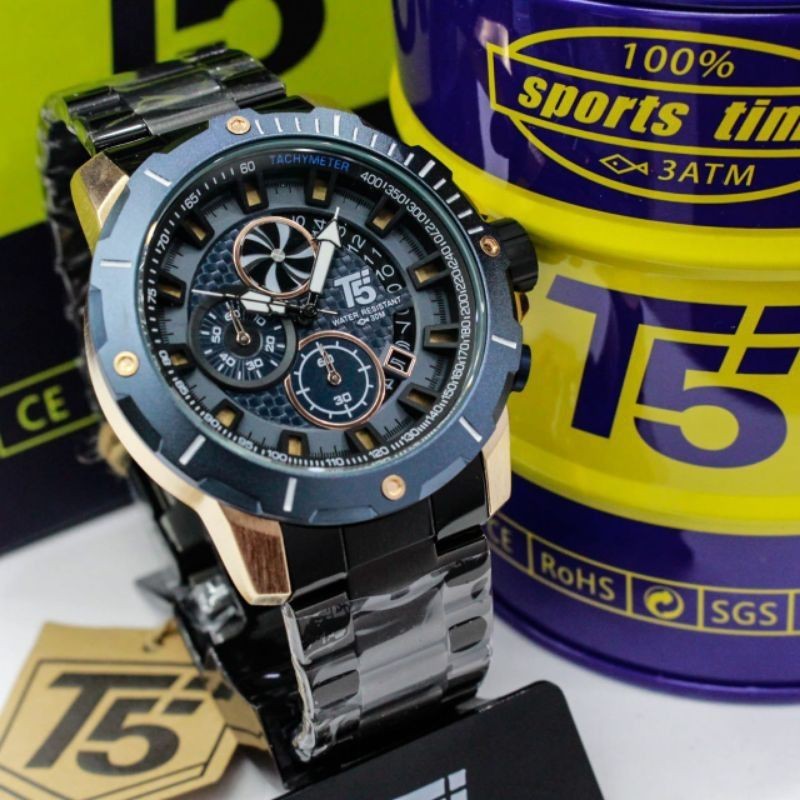 [COD] Jam Tangan Analog Pria Sporty Chronograph Water Resistant T5 H 3787 Original