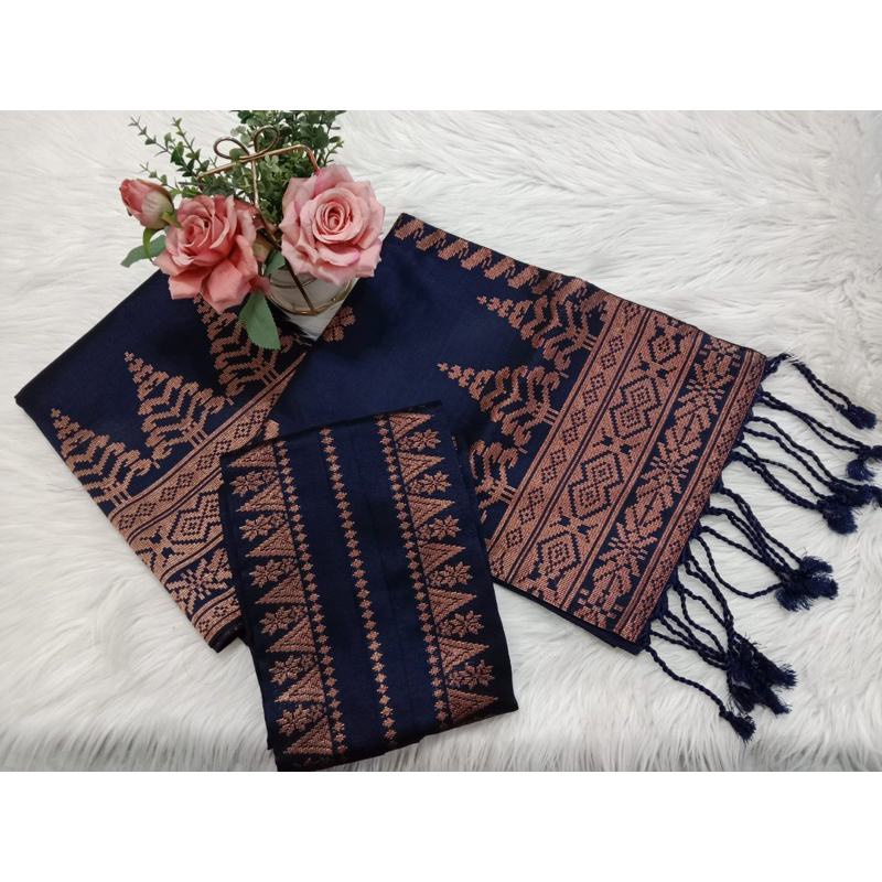 Songket silungkang set couple navy tembaga