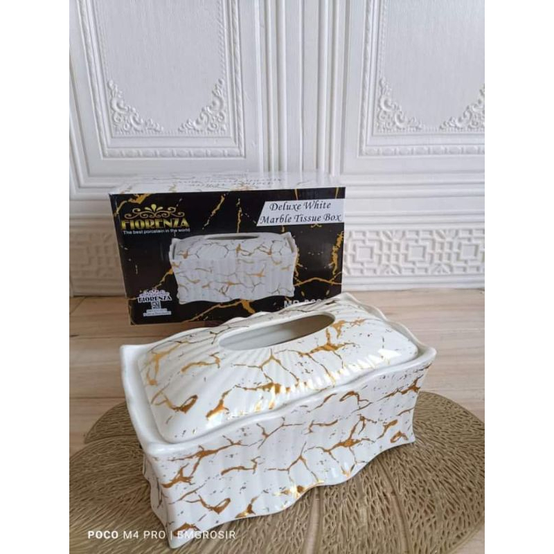 Tempat Kotak Tisu Tissue Keramik Segi Motif Marble Fiorenza 368