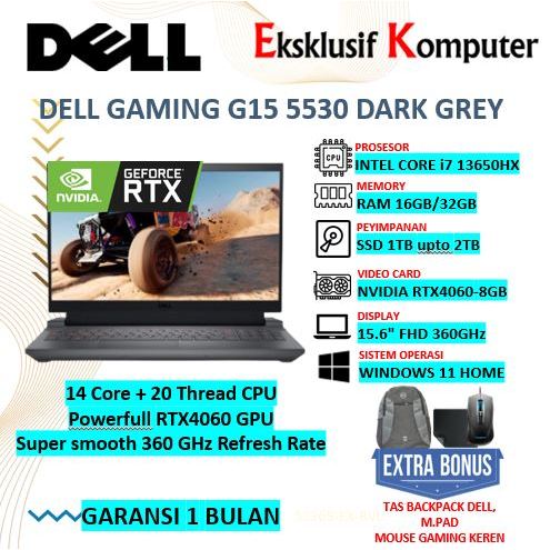 LAPTOP GAMING DELL G15 5530 I7 13650HX 1TB RTX4060 360HZ GREY SECOND DARK SHADOW GREY