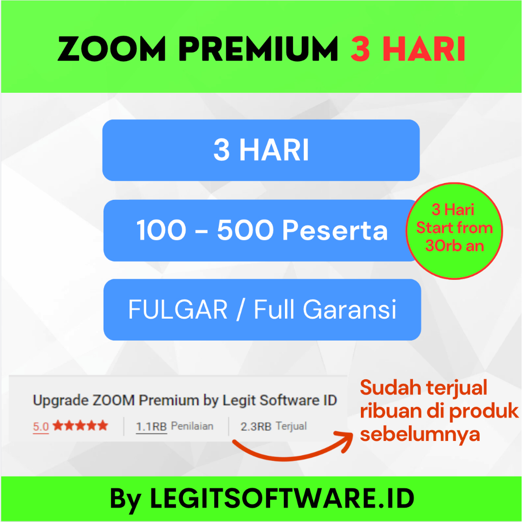 ZOOM Premium 3 Hari - 100 300 500 Peserta