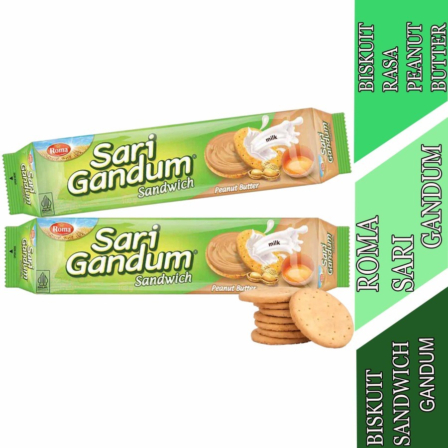 

Rasa Peanut Butter - Roma Sari Gandum - Biskuit Sandwich Gandum - 108g