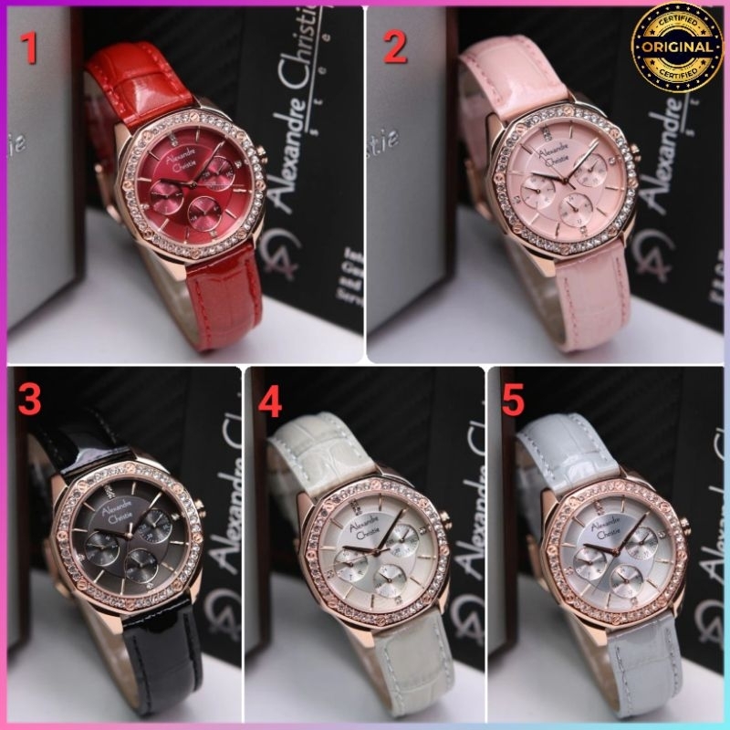 [PROMO] ORIGINAL GARANSI RESMI JAM TANGAN WANITA ALEXANDRE CHRISTIE ANALOG KULIT STRAP ARLOJI WATCH 
