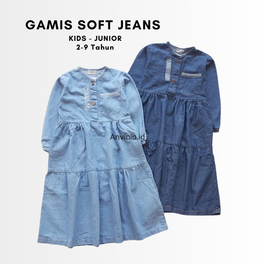 Gamis Anak Soft Jeans 1 2 3 4 5 6 7 8 9 Tahun Baju Dress Muslim Bagus Midi Dress Anak