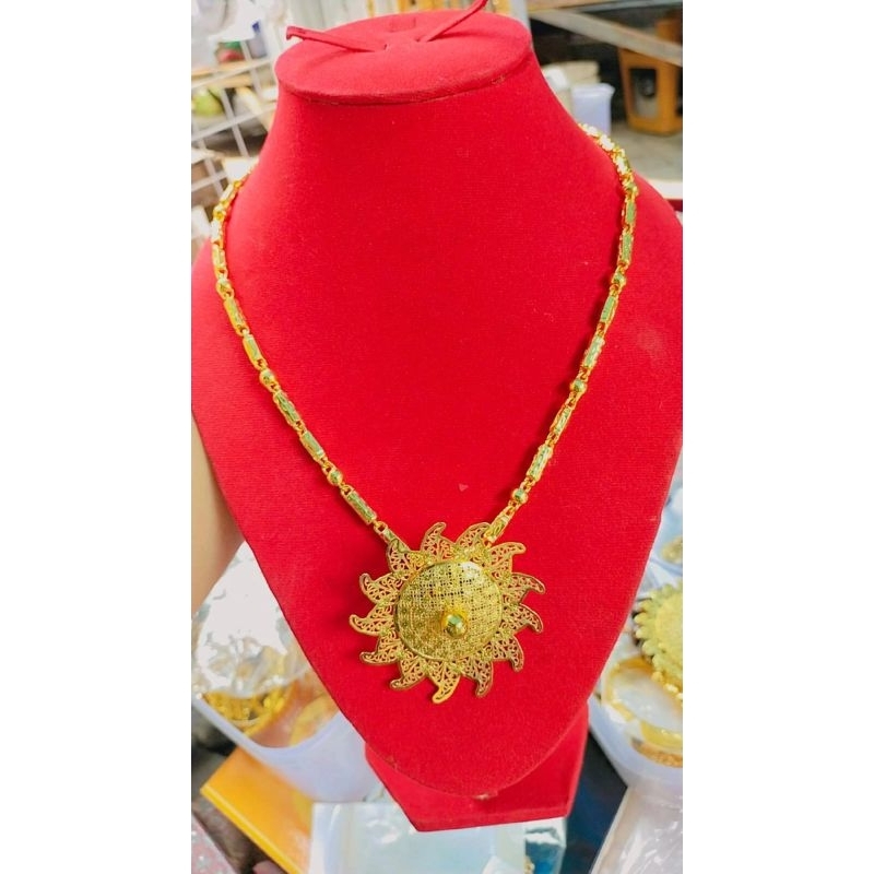 kalung bambu matahari set lapisan emas kuningan