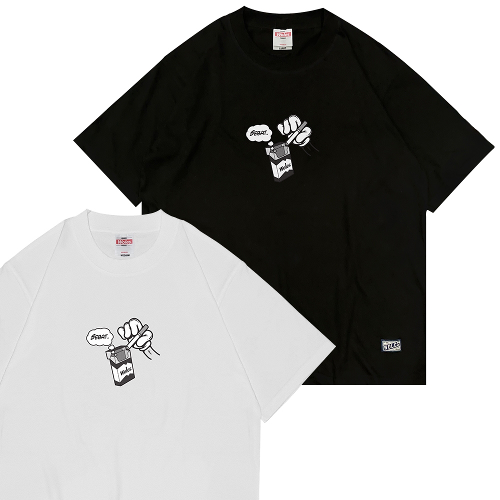 WOLES Original Sebat Mickey Hand T shirt Black & White - Kaos Hitam & Putih Cotton Combed 24s Unisex