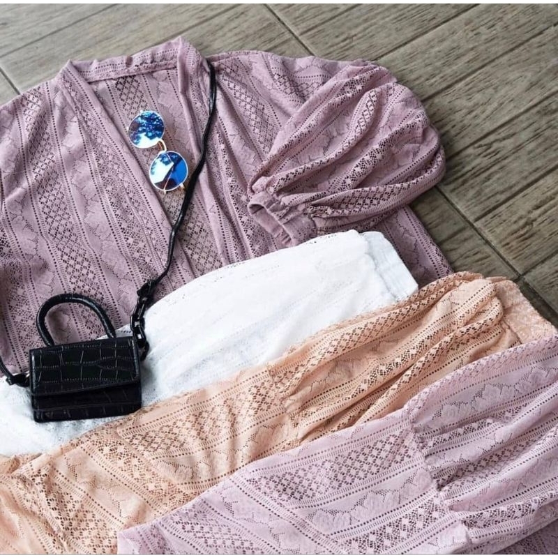 Cardigan Brokat Tangan Balon Premium - Long Cardigan Brukat Panjang - Long Cardi Kekinian Cantik Siz