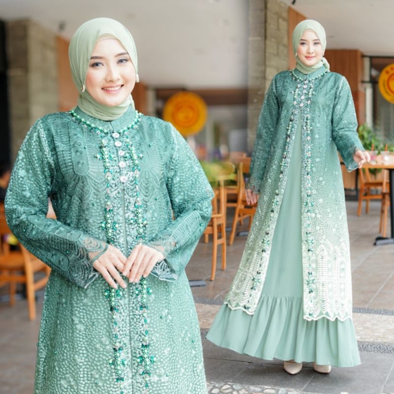 ALDILA SET outer + inner (2pc) // Gamis Mewah // Gamis gradasi //Gamis Pesta // Gamis Payet Mutiara 