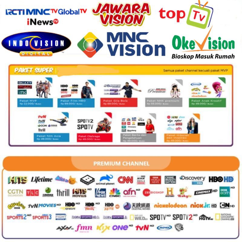 Paket MNC Vision Jawara Indo Vision Top Oke Vision Kvision TV Family Starter Mini Pack Cling Mnc Rcti Global Jowo Bein Sports Converter TV Kabel TV Converter Kabel TV