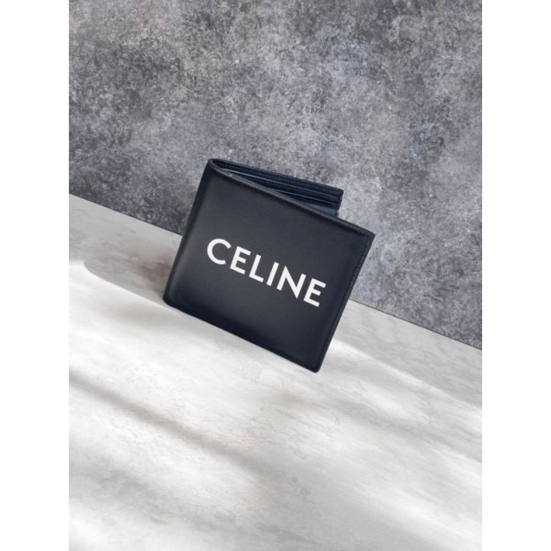 Dompet Celine logo bifold men wallet with coin pouch in black