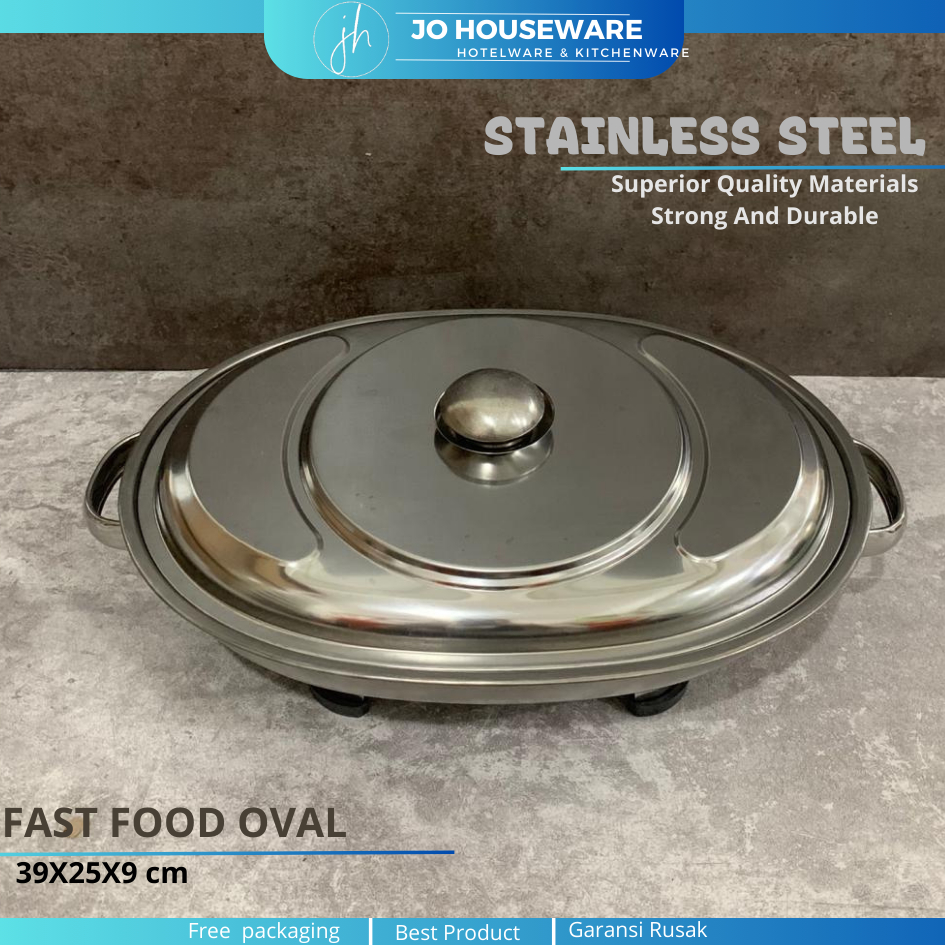 Fast food oval tutup stainless tempat makan prasmanan oval stainless saji