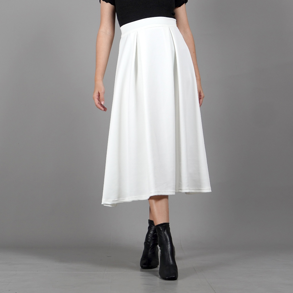 Okechuku REBECA Rok 3/4 Rok Korean Style Flare Skirt A Line Rok Gaya Korea - PUTIH