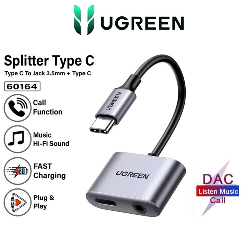 UGREEN Converter Splitter Type C To Jack 3.5mm DAC Audio Adapter