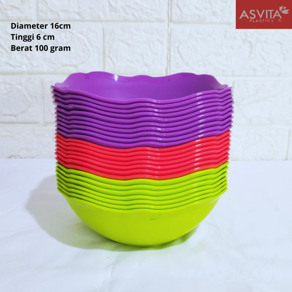 Mangkok Plastik asvita BPA FREE,mangkuk bakso/Mangkok asvita SEGI renda ceper 6.5cm