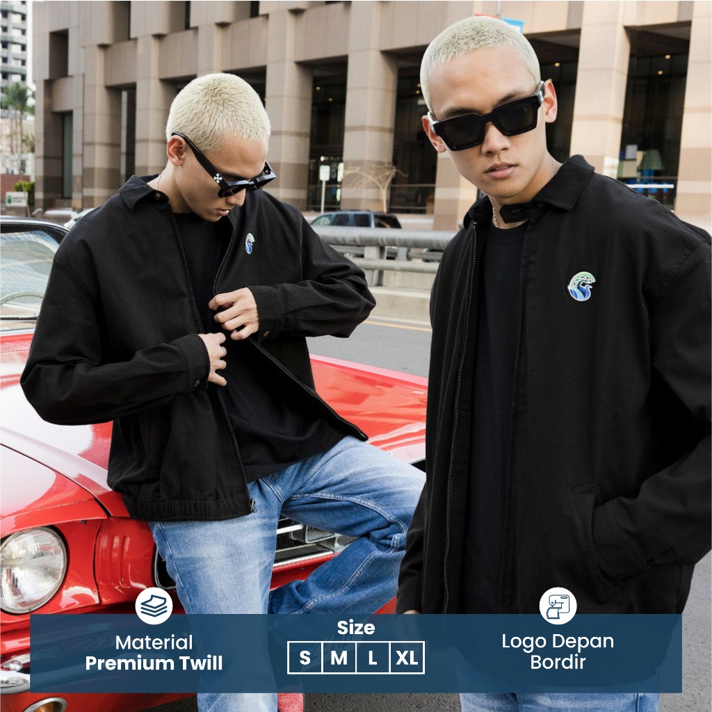 Guten Inc - Jaket Trucker Pria Fraser Black Harrington Jacket Twill