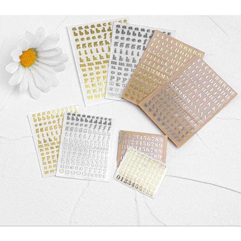 STIKER HURUF ANGKA Stiker kuku Nail Art motif Huruf Angka GOLD SILVER EMAS