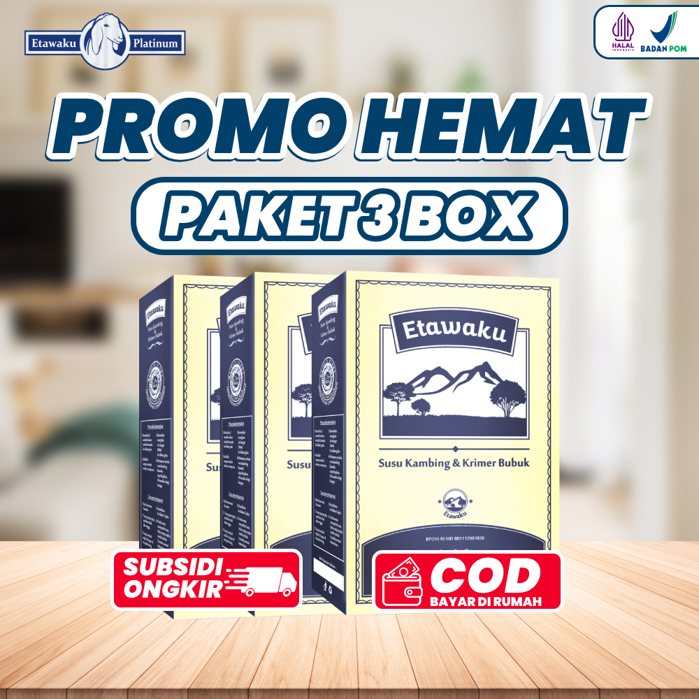 

PROMO HEMAT 3 BOX ETAWAKU ORIGINAL SUSU KAMBING ETAWA JAGA IMUN TUBUH ATASI MASALAH PERNAFASAN SESAK NAFAS ASMA JANTUNG HALAL BPOM GRATIS ONGKIR