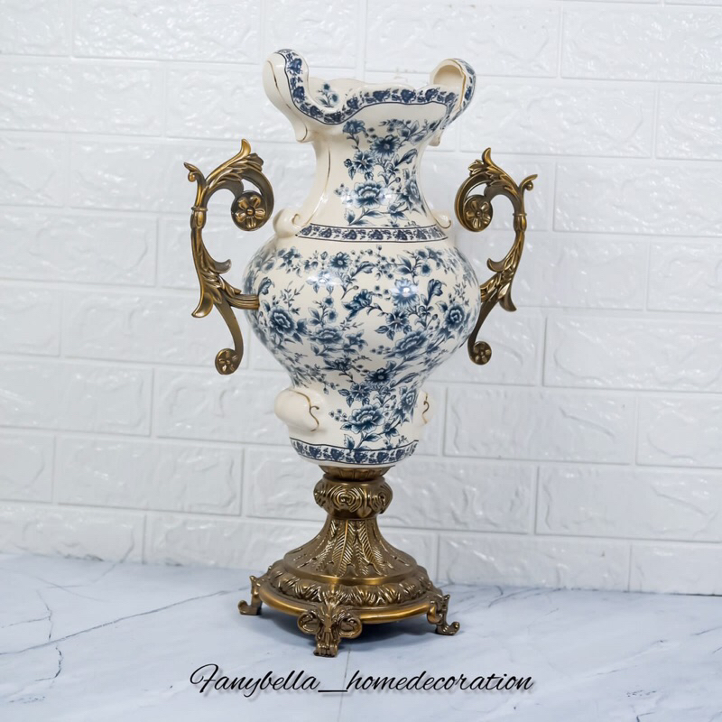 Guci Biru Putih Etnik Vas Bunga Keramik Porselen Biru Putih Tochin Import Dekorasi Rumah| FANYBELLA