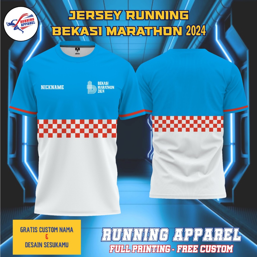 Baju Jersey RUNNING BEKASI MARATHON 2024 Terbaru , Jersey Olahraga Berbahan DRYFIT Full Printing & B