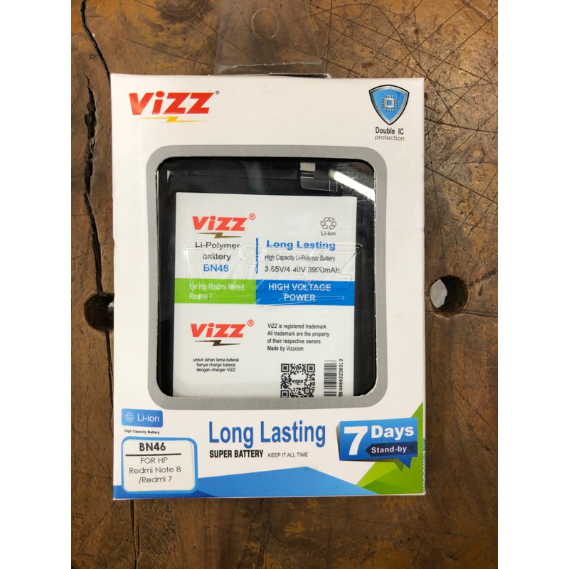 Baterai VIZZ BN46 Redmi Note 8 / Redmi 7 double power