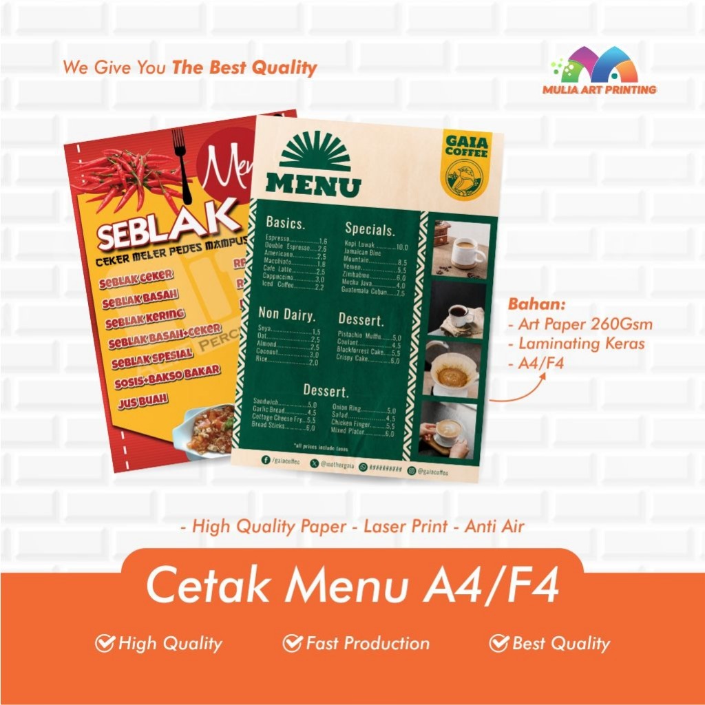 

CETAK MENU CUSTOME UKURAN A4/AE 1 HARI JADI