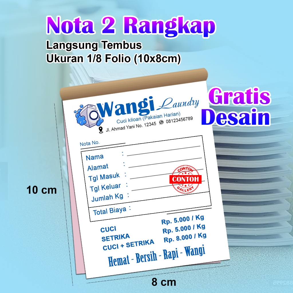 Nota Konter HP / Nota Laundry Nota Satuan, Nota custom, nota nama sendiri rangkap 2 ply