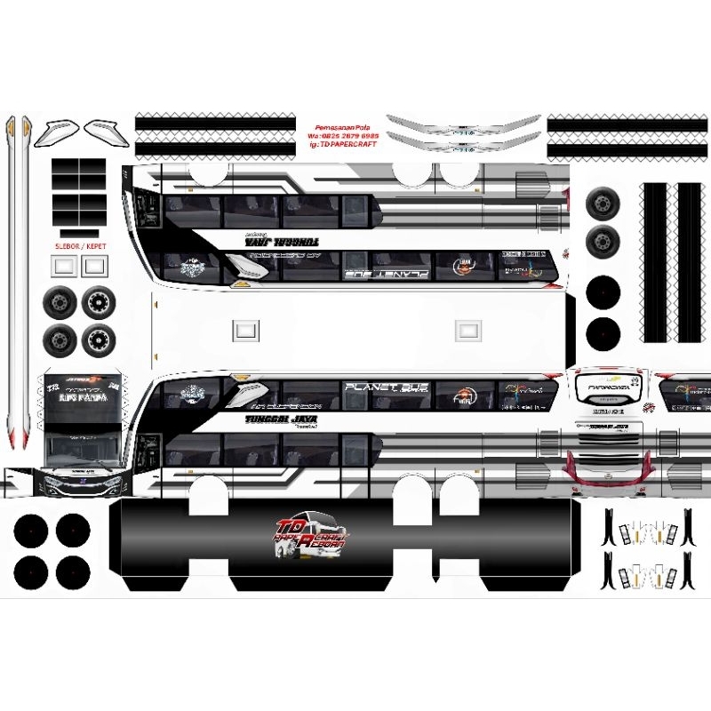 Lembaran Pola Papercraft Bus Tunggal Jaya KIDS PANDA Double Decker JB3+ Skala 1:50