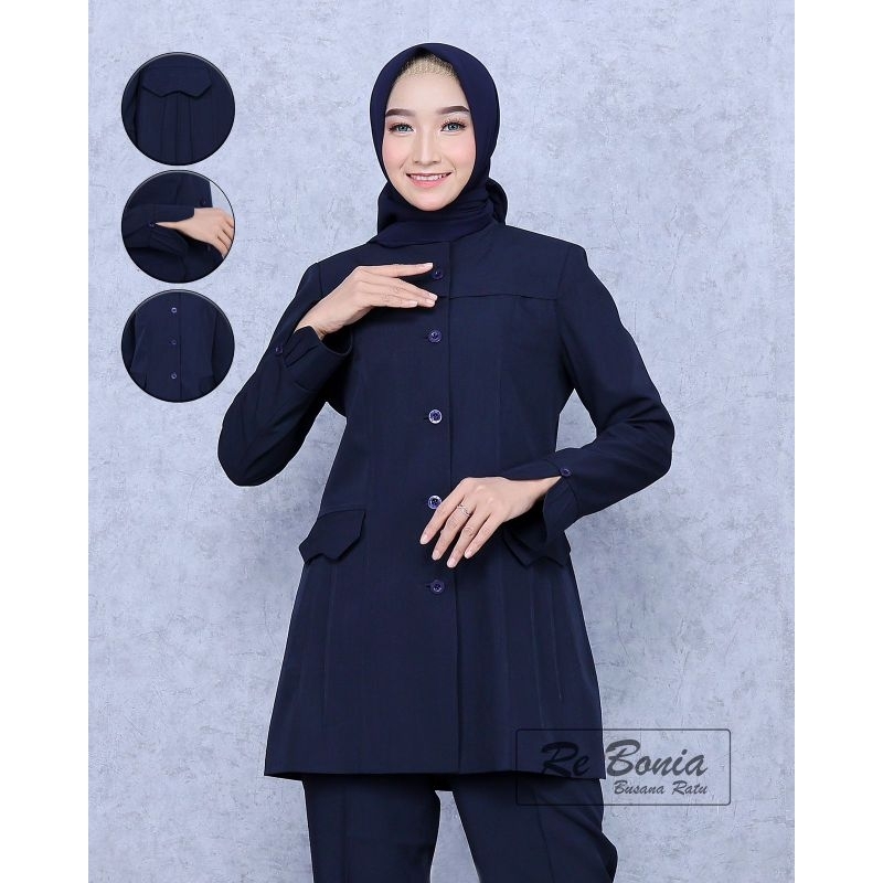 seragam kerja guru blazer warna navy blazer rebonia