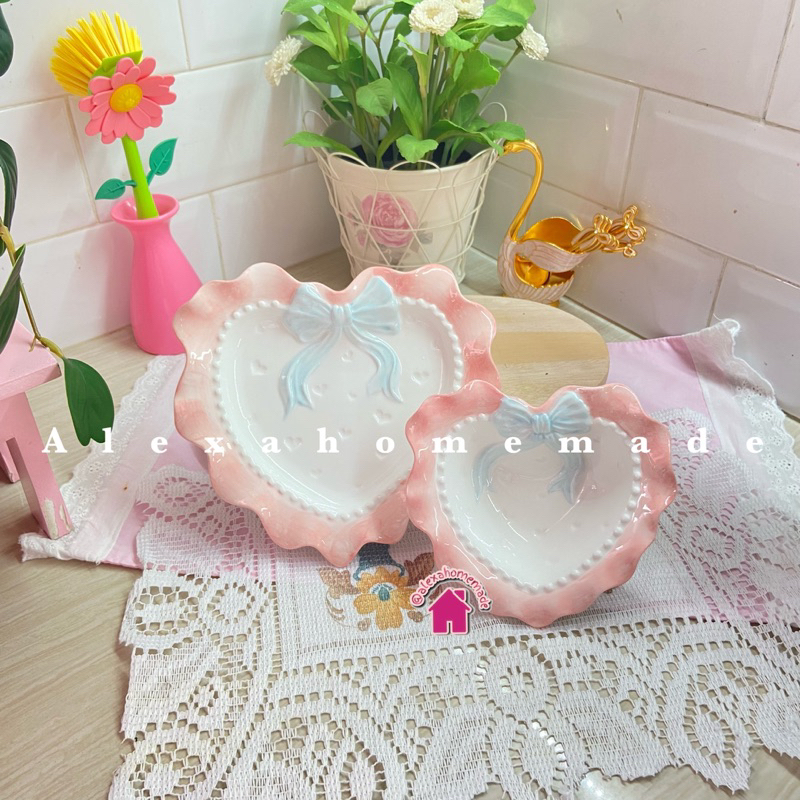 PIRING/MANGKOK LOVE MUTIARA KERAMIK PINK - piring saji/piring keramik/piring cantik