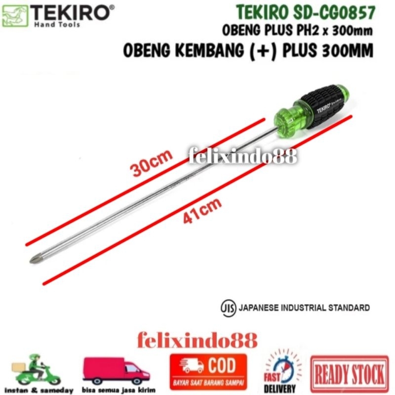 Obeng Kembang Panjang TEKIRO ORIGINAL PH2 x 300MM SD-CG0857 GAGANG KARET UJUNG MAGNET / OBENG PLUS P