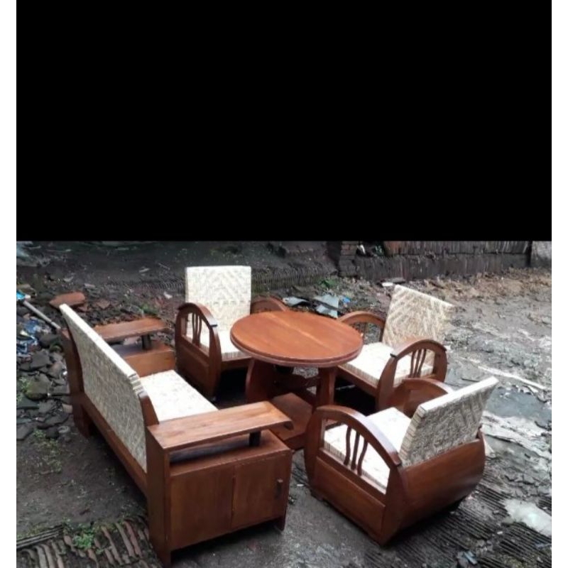 Kursi Tamu rotan sedan kuno antik kayu jati lawas