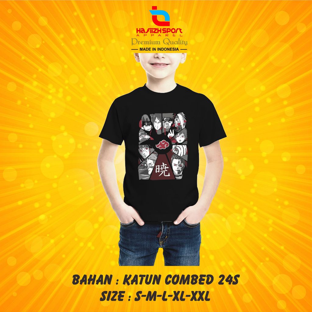 KAOS BAJU ANAK ANIME AKATSUKI V.1 SERIAL NARUTO PREMIUM
