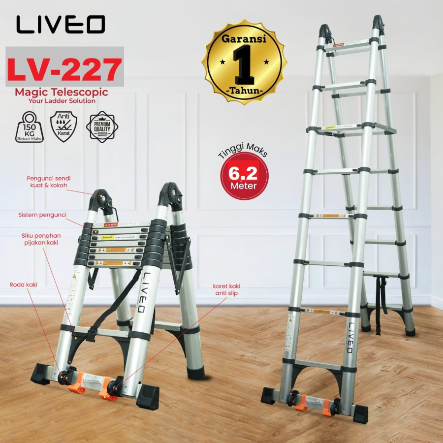 Tangga Teleskopik Double 6 Meter LV227 Merk liveo Tangga Telescopic 6M