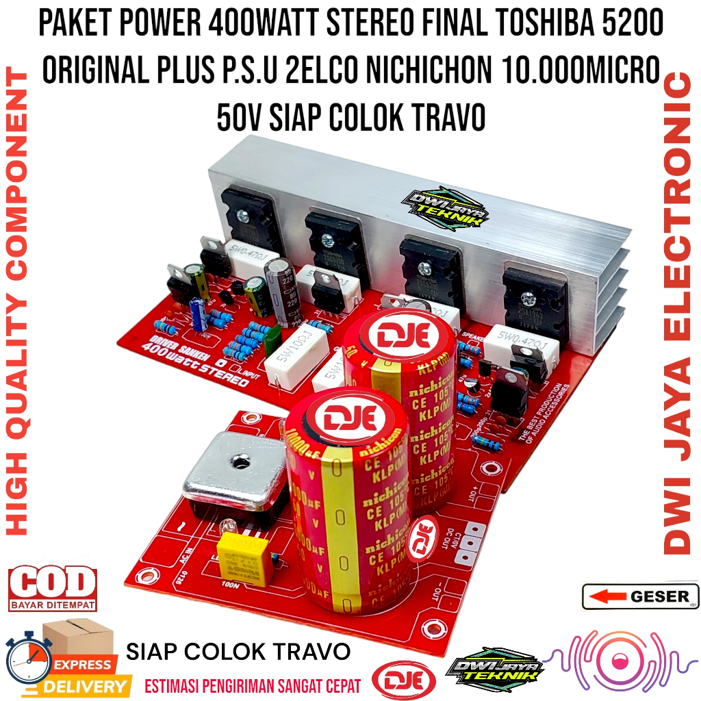Paket Power 400Watt Stereo Final Toshiba 5200 Original Plus P.S.U 10000mico 50Volt Siap Colok Travo
