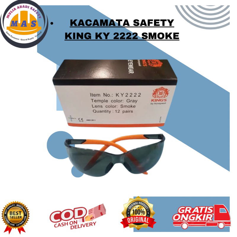Kacamata Safety King KY 2222 / Kacamata Safety Berkualitas / Kacamata Safety Smoke