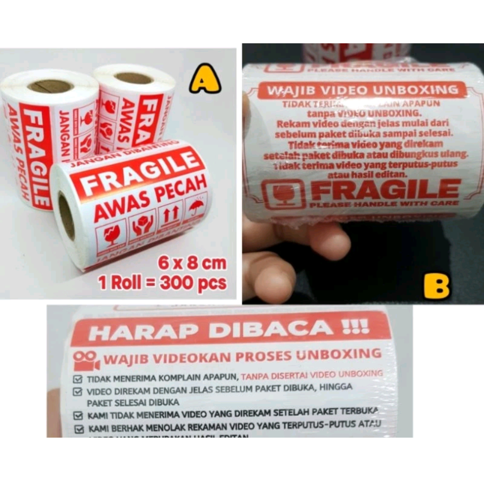 

LABEL STICKER FRAGILE VIDEO UNBOXING ONLINE SHOP ISI 500 PCS dan 300 pcs