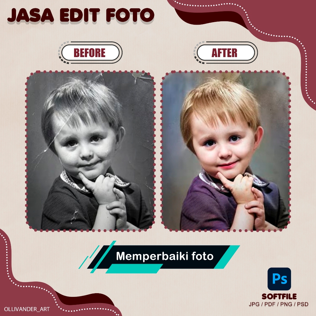 Jasa edit foto restorasi memperbaiki foto jadul rusak profesional photoshop