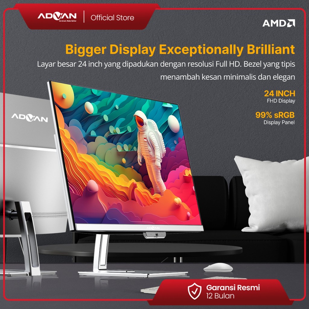 Advan komputer All In One PC AIO OnePC AMD RYZEN 5 5500U 8+512GB Windows 11 24 Inch Full HD 99% SRGB-5