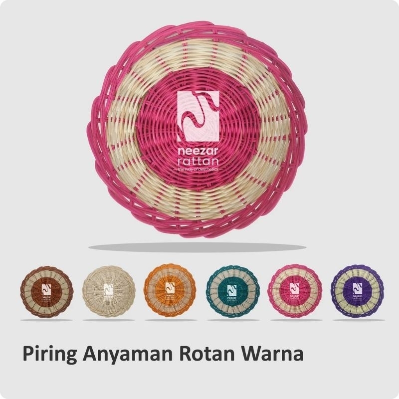 Piring Rotan Anyaman Asli 23 cm Piring Makan Anyaman Rotan Warna Warni Berkualitas