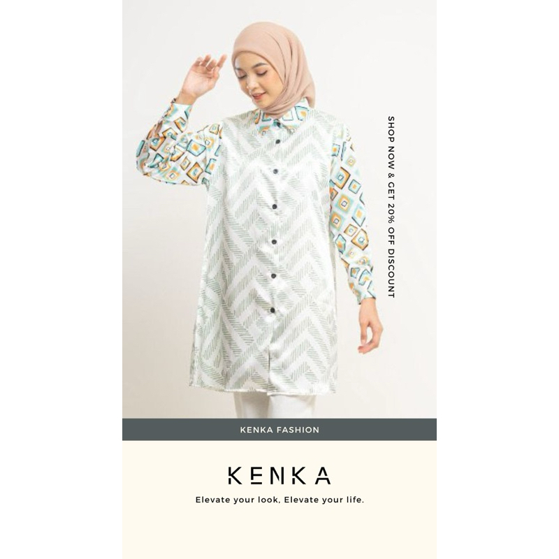 KENKA Tunik wanita full print full kancing Bahan satin Silk Premium