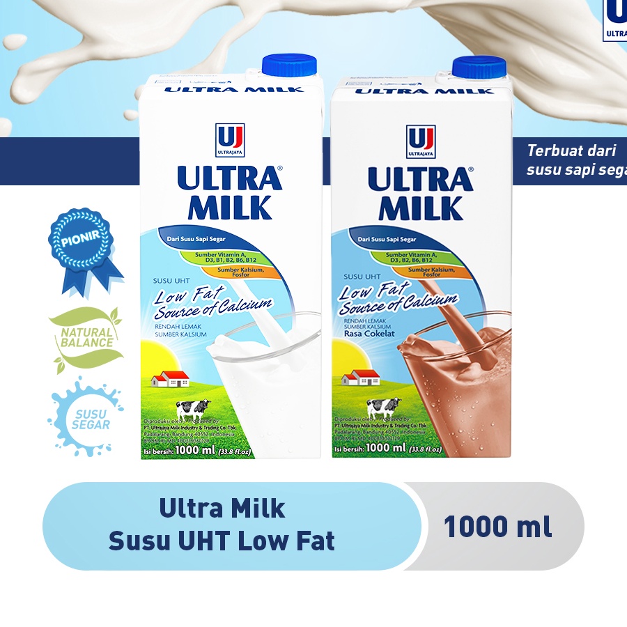 

MSPY799 GROSIR Ultra Milk Susu UHT Low Fat 1L Plain Cokelat