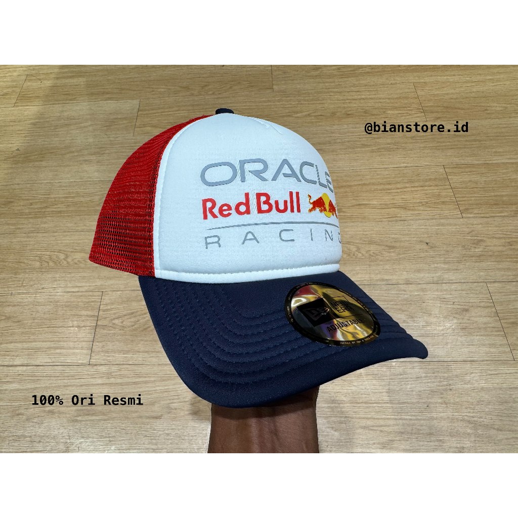 Topi New Era Color Block Trucker F1 Oracle Red Bull Racing Hat White/Red 100% Original Resmi